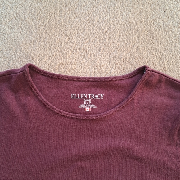 Ellen Tracy Cotton Tee Long Sleeved Burgandy Red T-shirt Women's Cotton Tee - Picture 7 of 8